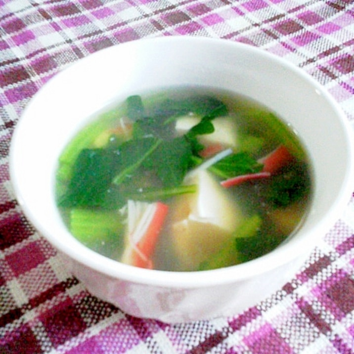 あったまる~♪小松菜・豆腐・カニカマの中華スープ